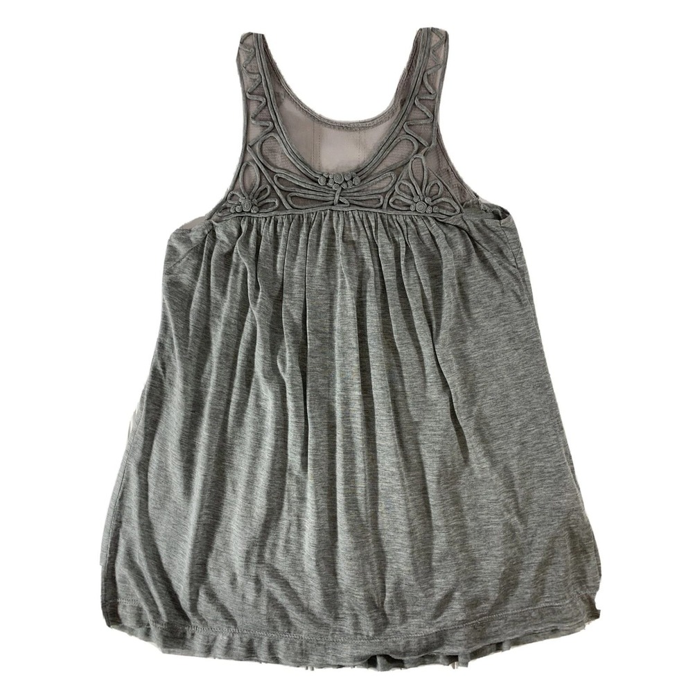 Rebecca Taylor Tank Top Womens 4 Gray Mesh Soutache Babydoll Romantic Fairycore
